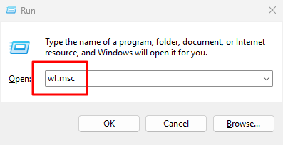 Открытие брандмауэра Windows через диалог 'Выполнить'