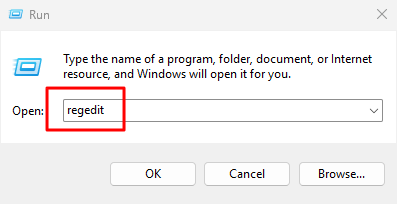 Открытие редактора реестра через диалог 'Выполнить'