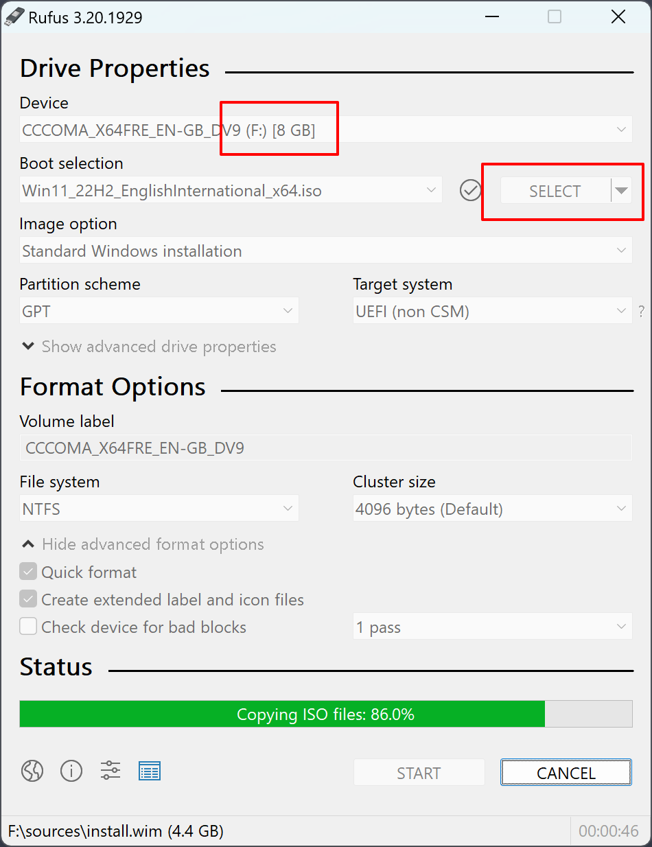 Экран основных настроек Rufus